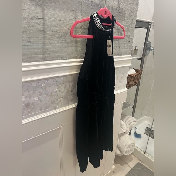 NWT new Anthropologie somerset velvet halter dress medium jewel beaded neck - Picture 15 of 17